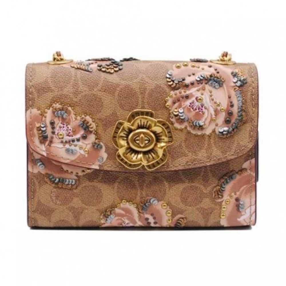 COACH Parker 18 Embellished Signature Rose Shoulder Bag